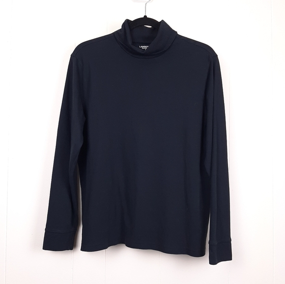 Lands End relaxed long sleeve cotton turtleneck top layering minimalist black - Picture 1 of 9